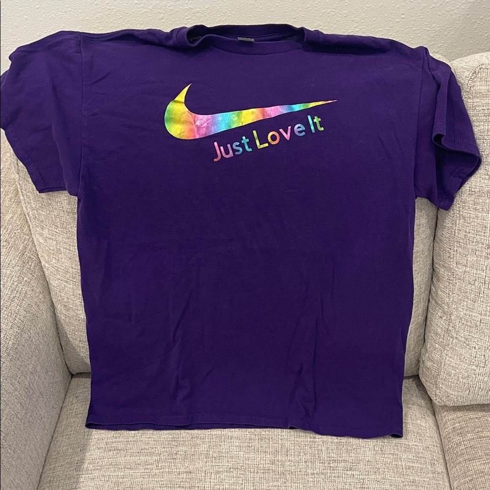 Nike Purple Tee with Colorful Swoosh